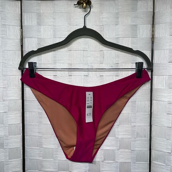 J. Crew Women's Cheeky Bikini Swim Bottom Size S Hot Pink Curved Waist Mid UPF - Picture 1 of 11